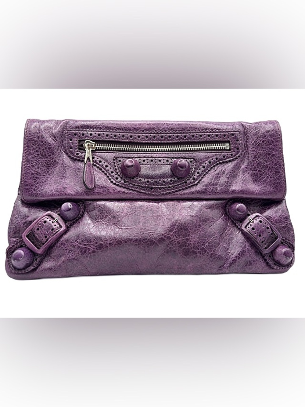 Balenciaga Purple Envelope Clutch | Classic Hardware | Distressed Leather